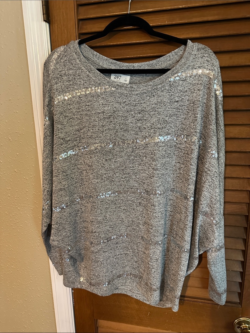 Maurice’s 24/7 Heather Gray Sequin Stripe dolman sleeve top
